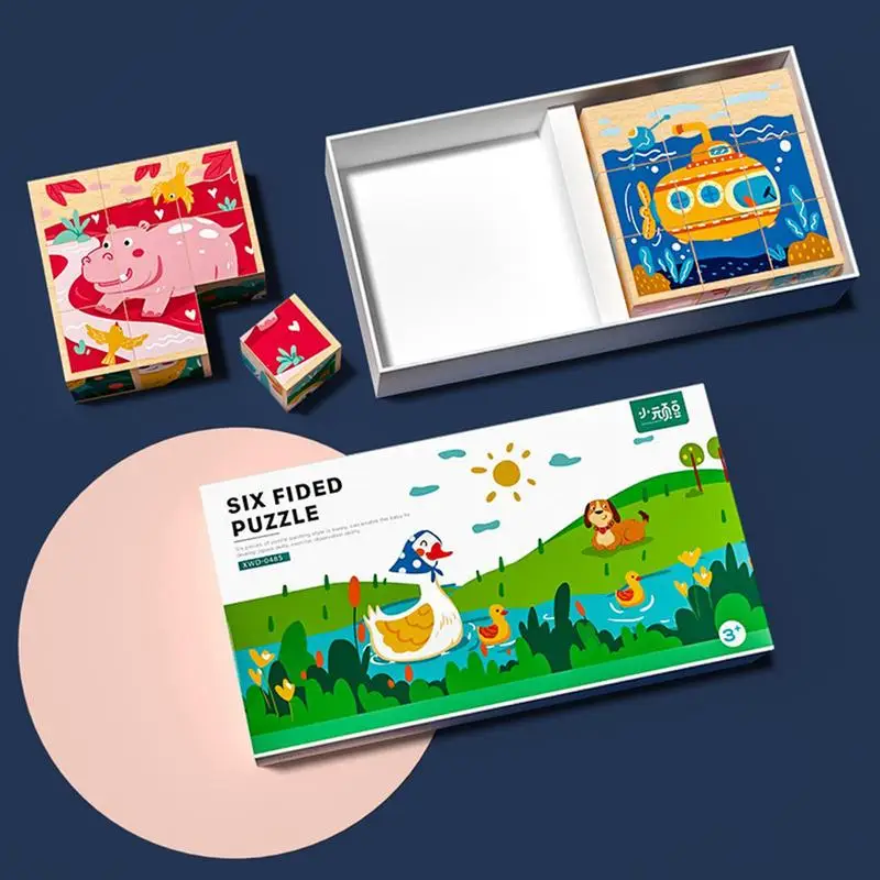 หกด้านปริศนาการเรียนรู้ปริศนาสําหรับเด็กชุดจิ๊กซอว์ไม้ Montessori ของเล่น Teasers สมองของเล่น Montessori สําหรับเด็ก