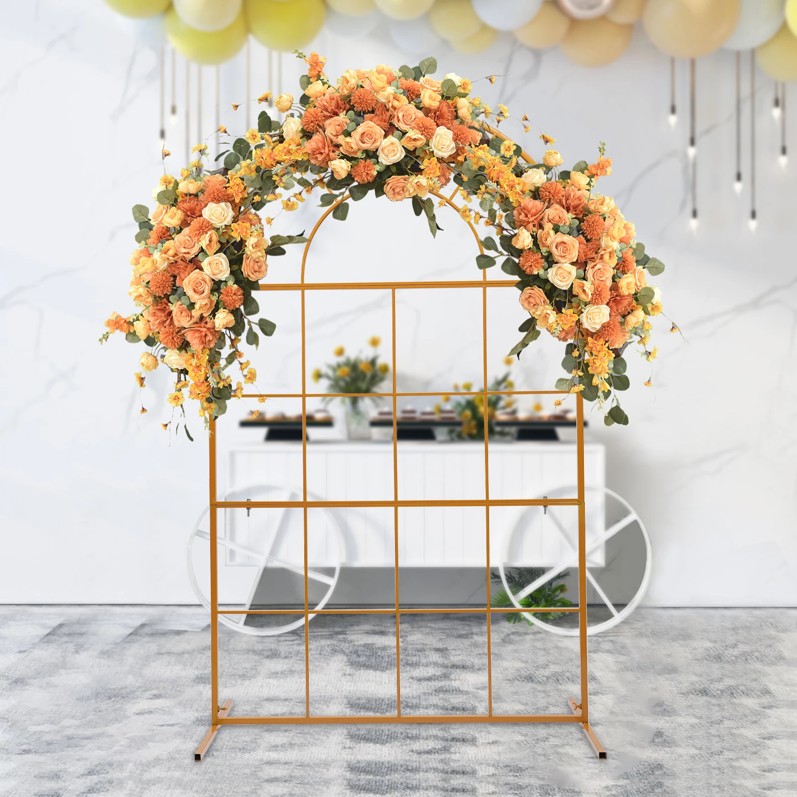 Gold Stand Arch Door For Wedding Party Backdrop Frame Circle Stand Garden DIY Decor Balloon Rack Flower Row Props Holder 2×6.6ft