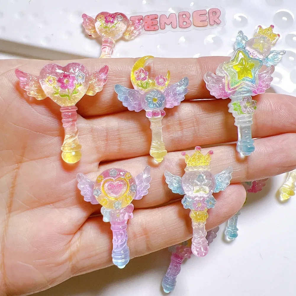 10pcs Mini Kawaii Shining Magic Wand Resin Flat Back Cabochons Scrapbook Diy Party Hairpin Accessories Home Decoration Craft
