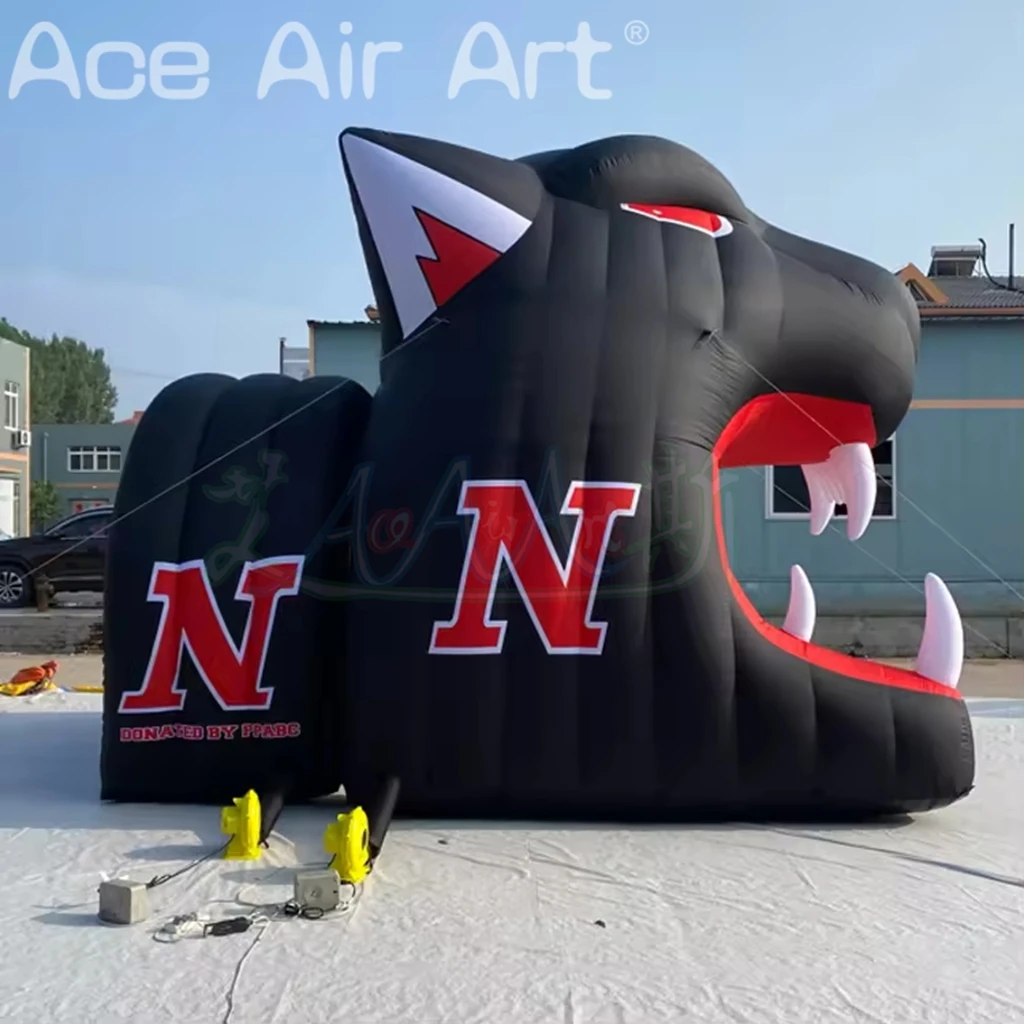 Tunnel gonflable géant de mascotte de léopard d'événements en plein air, tente gonflable noire de Tunnel de Football de pelouse personnalisée pour la publicité