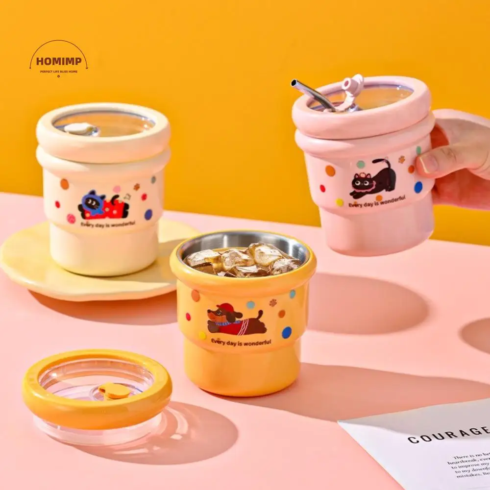

Drinkware Leakproof Stainless Steel Mug Insulated with Straw Coffee Travel Mug Cartoon Leakproof Drinking Cup Coffee Drinking