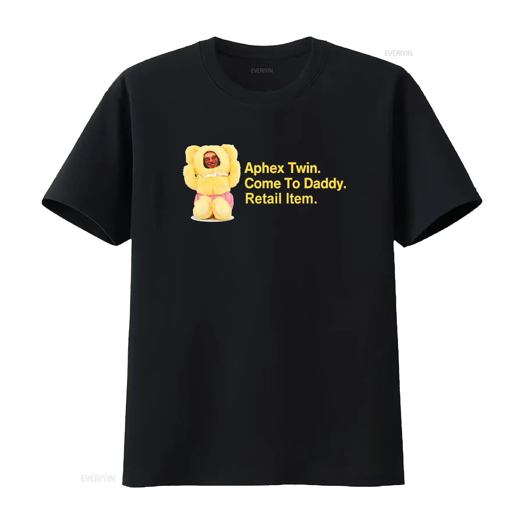 Aphex Twin Come To Daddy Yellow Bear Black T Shirt Unique Print for Trendy Fashion vintage Washed Breathable Casual Versatile