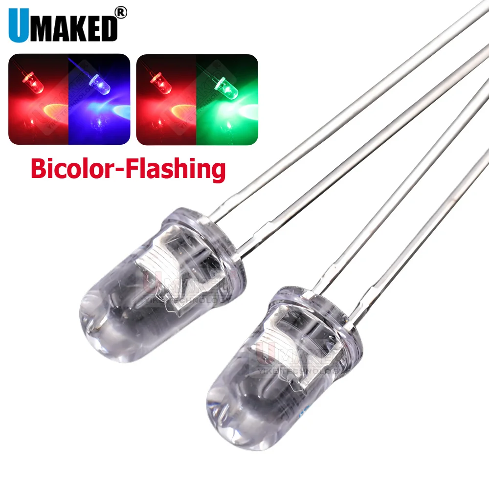1000Pcs 5mm Led chip Diodes Bicolor Flashing F5 Red/Blue Red/Green Bicolor Changing Light Emitting diy led lamp beads DIP bulb