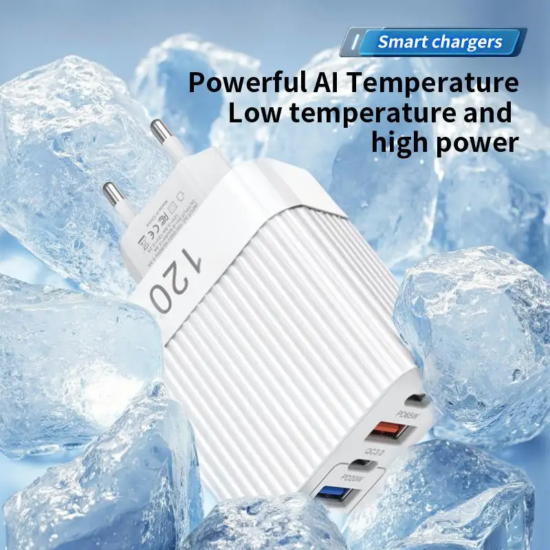 120W Fast Charger With 3 USB A And 2 USB C Ports High Speed Charging For Travel Home Office Use For Smart Phones Tablets