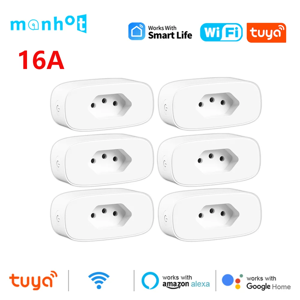 

16A Tuya Brazil Standard Socket WiFi Smart Plug With Power Monitor Smart Life APP Outlets Voice Control for Alexa Google Home