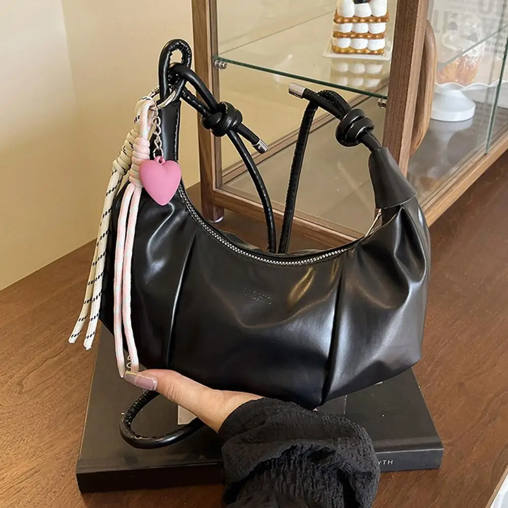 Umhängetasche für Damen, Kunstleder-Schultertasche, plissierte Halbmond-Hobo-Tasche, Unterarm-Tasche, lässige Umhängetasche, Messenger-Tasche – Detail 7