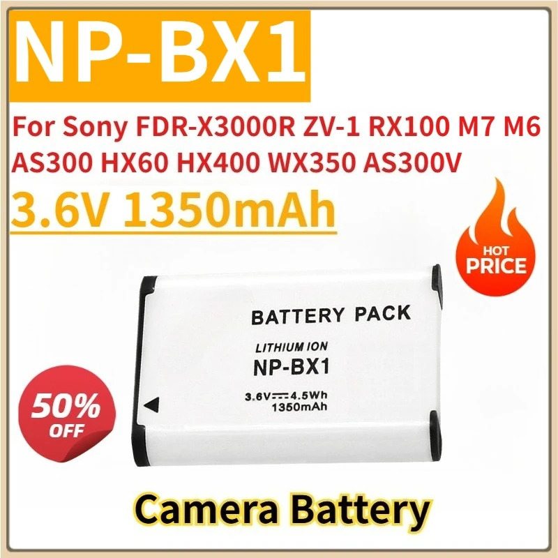 

New Replacement Camera Battery 3.6V 1350mAh NP-BX1 for Sony FDR-X3000R ZV-1 RX100 M7 M6 AS300 HX60 HX400 WX350 AS300V HDR-AS300R