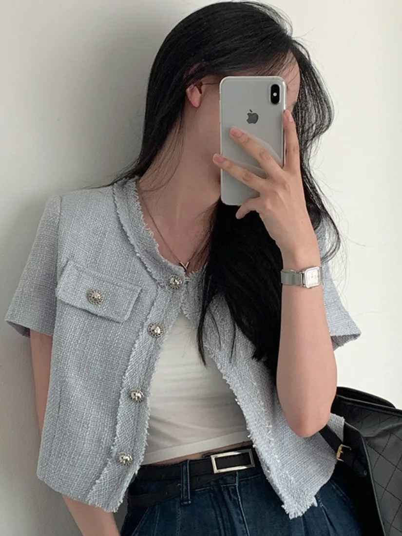 

Ele ort Sve round Ne Knitwear Women's Retro Sle Coarse Weave Jaet Casual Versatile for Various Ocns