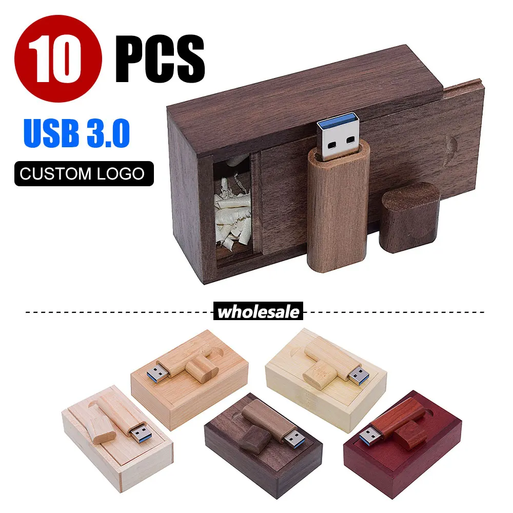 

10pcs Wooden + Box USB 3.0 Flash Drive Pen Driver Pendrive 4GB 16GB 32GB 64GB 128GB Memory Creativo Personal LOGO Wholesale