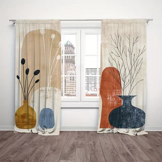 2 pieces of geometric leaf printed curtains for home decoration style living room bedroom curtains