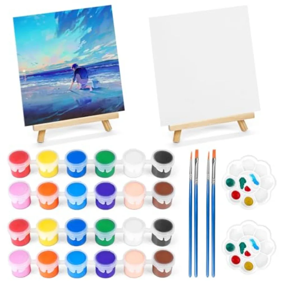 

2 Pack 8 * 10In Canvas Boards for Painting, Art Canvas for Drawing with 4 Brushes and 2Paint Trays and 4 Acrylic Paint, Mini Pa
