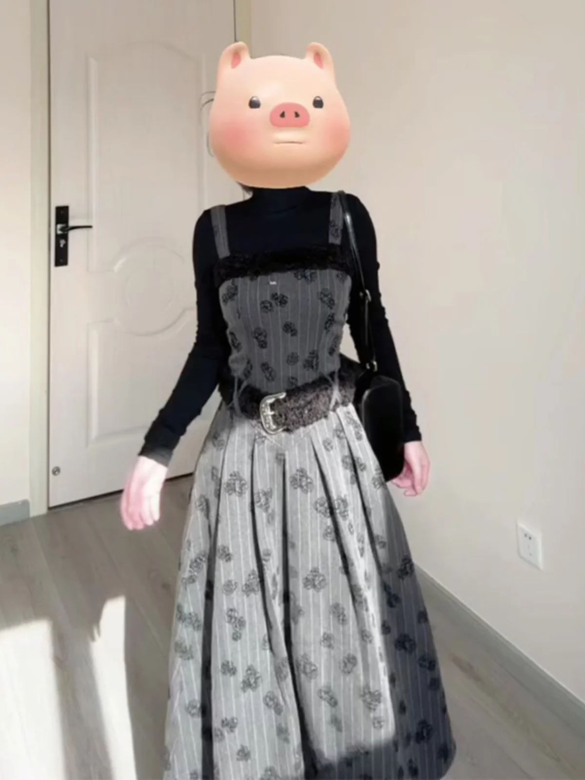 Ele Vintage Waist-Cinching Strap Dr Chic mat Mid-Length A-Line Skirt Floral Print Zipper Closure French Sle