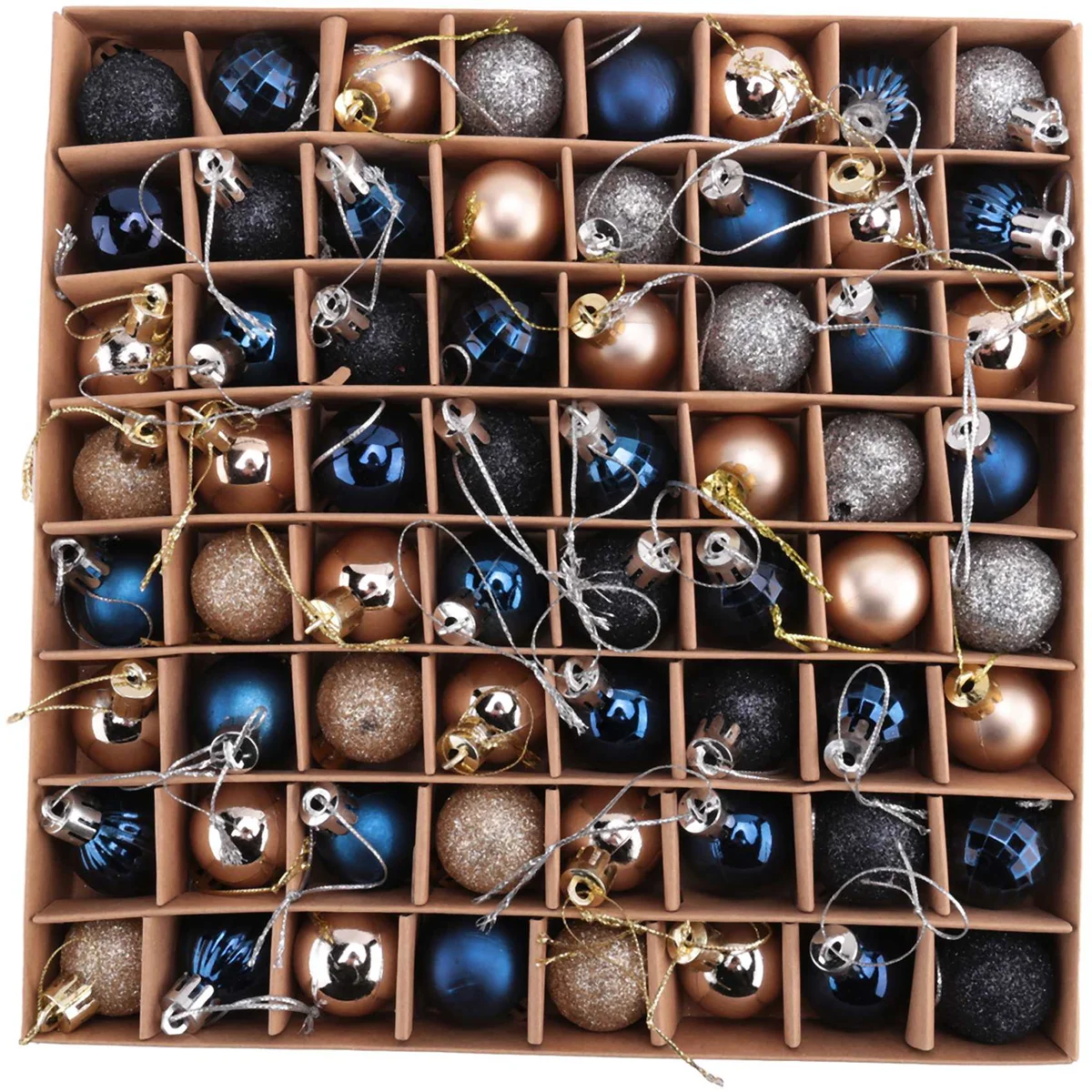 64 Pcs Multipurpose Christmas Ornaments Christmas Gifts Christmas Tree Balls -Blue Gold