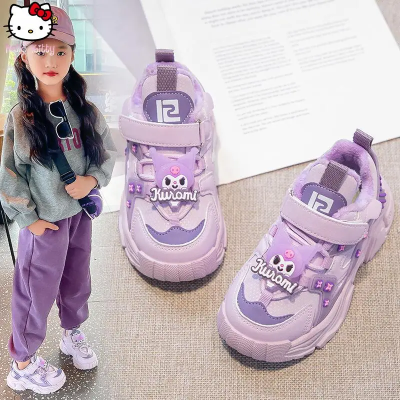 

Новая милая повседневная обувь для девочек Sanrio, весенне-осенняя детская дышащая удобная спортивная обувь Kuromi с рисунком Kawaii на мягкой подошве с героями мультфильмов