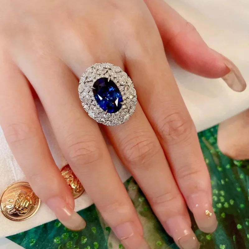 925 Sterling Silver Sparkling Gemstone sapphire Open Ring for Women with a niche Design and High-end Jewelry Temperament Gift
