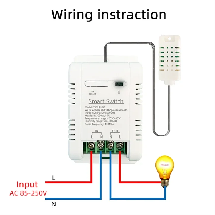Work with Tuya 16A 3000W WiFi Thermostat Switch, Temp Humidity & Energy Monitoring Smart Home Device, Wuden