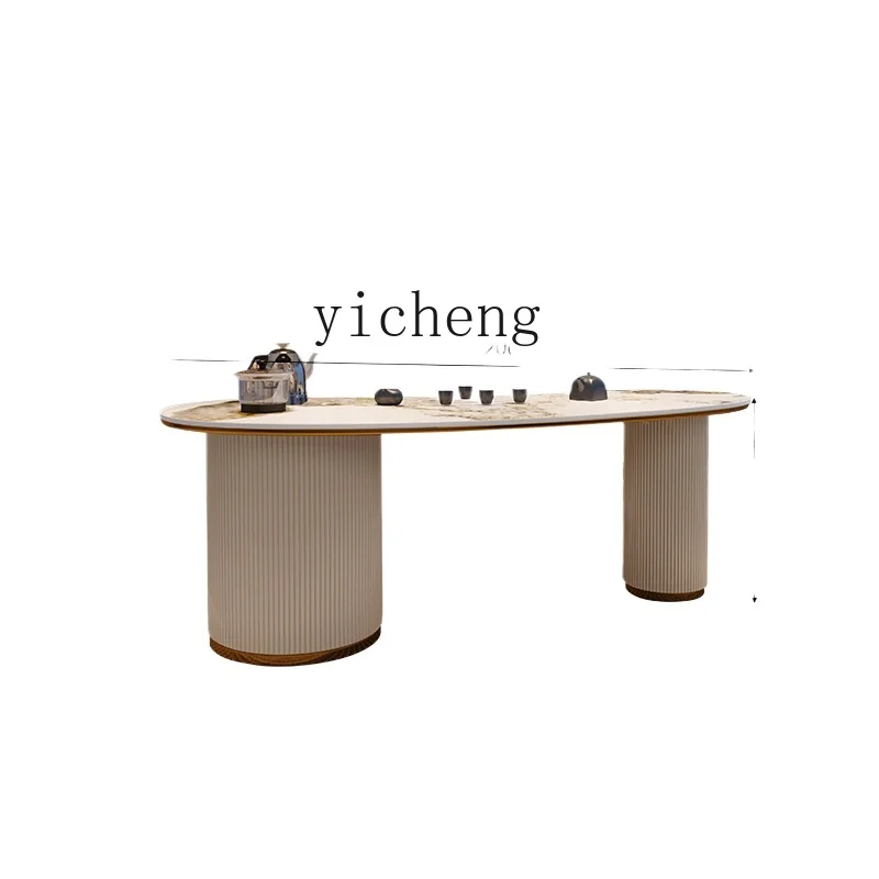 Tqh Light Luxury Stone Plate Table-Chair Set Office Simple Curved Tea Table Home Study Balcony Tea Set Suit