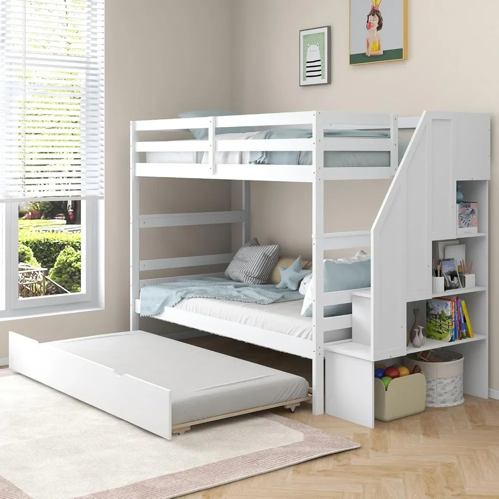 

Solid Wood Bunk Bed Frame with Storage Shelf, Bunk Beds Detachable into 2 Platform Beds, Bed Bases & Frames