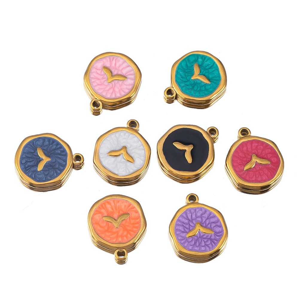 8 stuks goudkleurig roestvrij staal emaille hart oog zon ster ronde charme hangers DIY oorbellen ketting sieraden maken benodigdheden