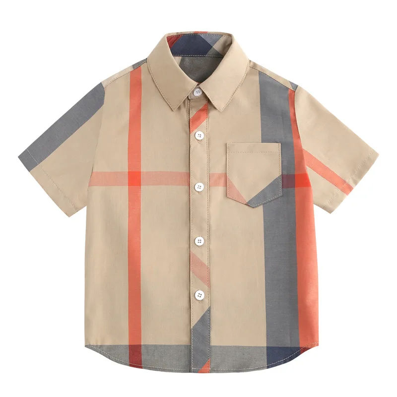 

Foreign Trade Children's Wear 2023 Summer New Boys' Short Sleeve Checked Shirt Fashion Children's Shirt Summer Dress