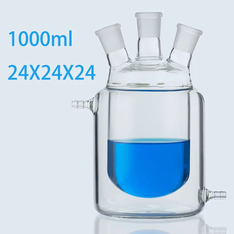 

Three-neck jacketed reaction bottle double-layer reactor glass jacketed reaction flask 1000ml mouth 24X24X24
