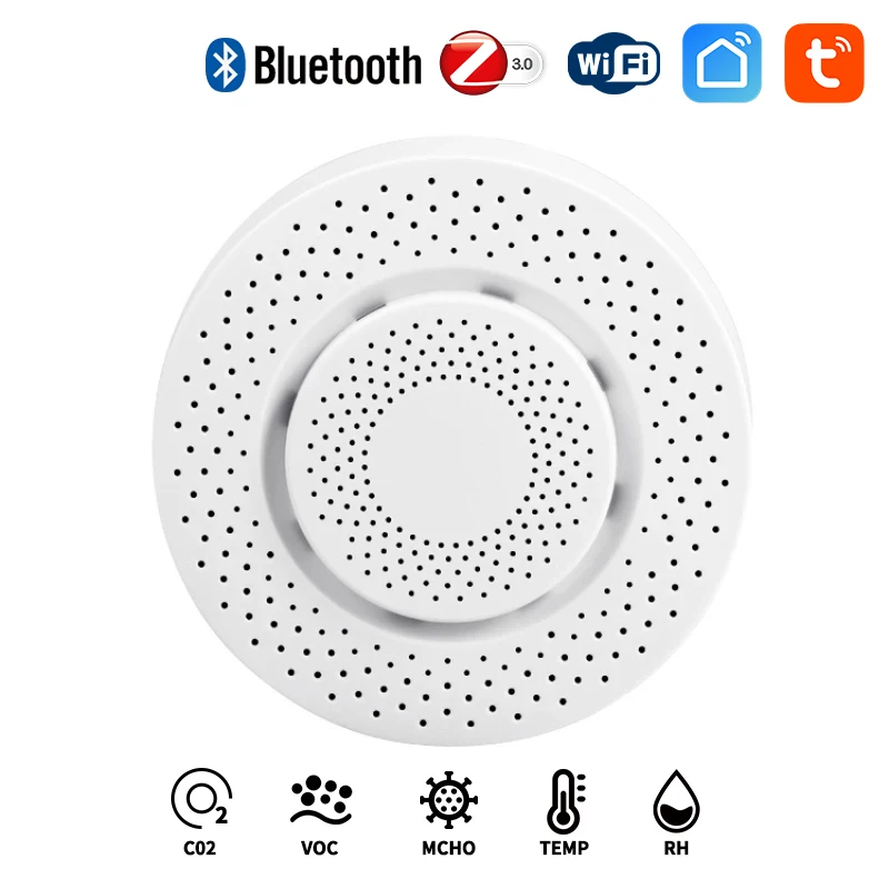 Tuya Zigbee WiFi Air Box, Formaldeído VOC, Temperatura CO2, Detector de Umidade, App Control, Smart Home Scene Linkage, 5 em 1