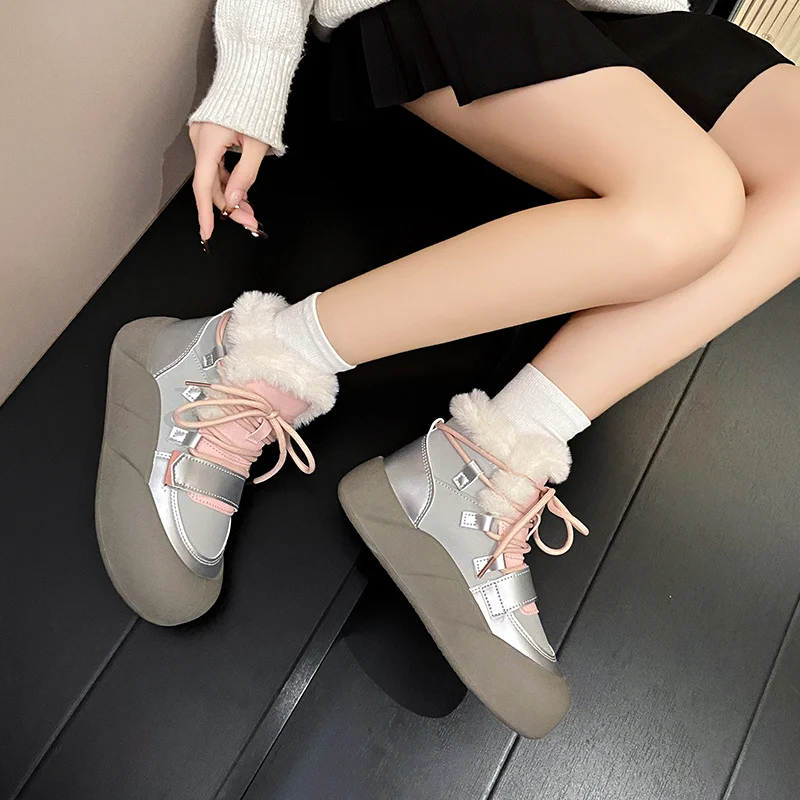 Winter Cute and Fashionable Velvet Warm and Comfortable Round-toe Thick-soled Botas Model Design Casual Women's High-top Boots image 4