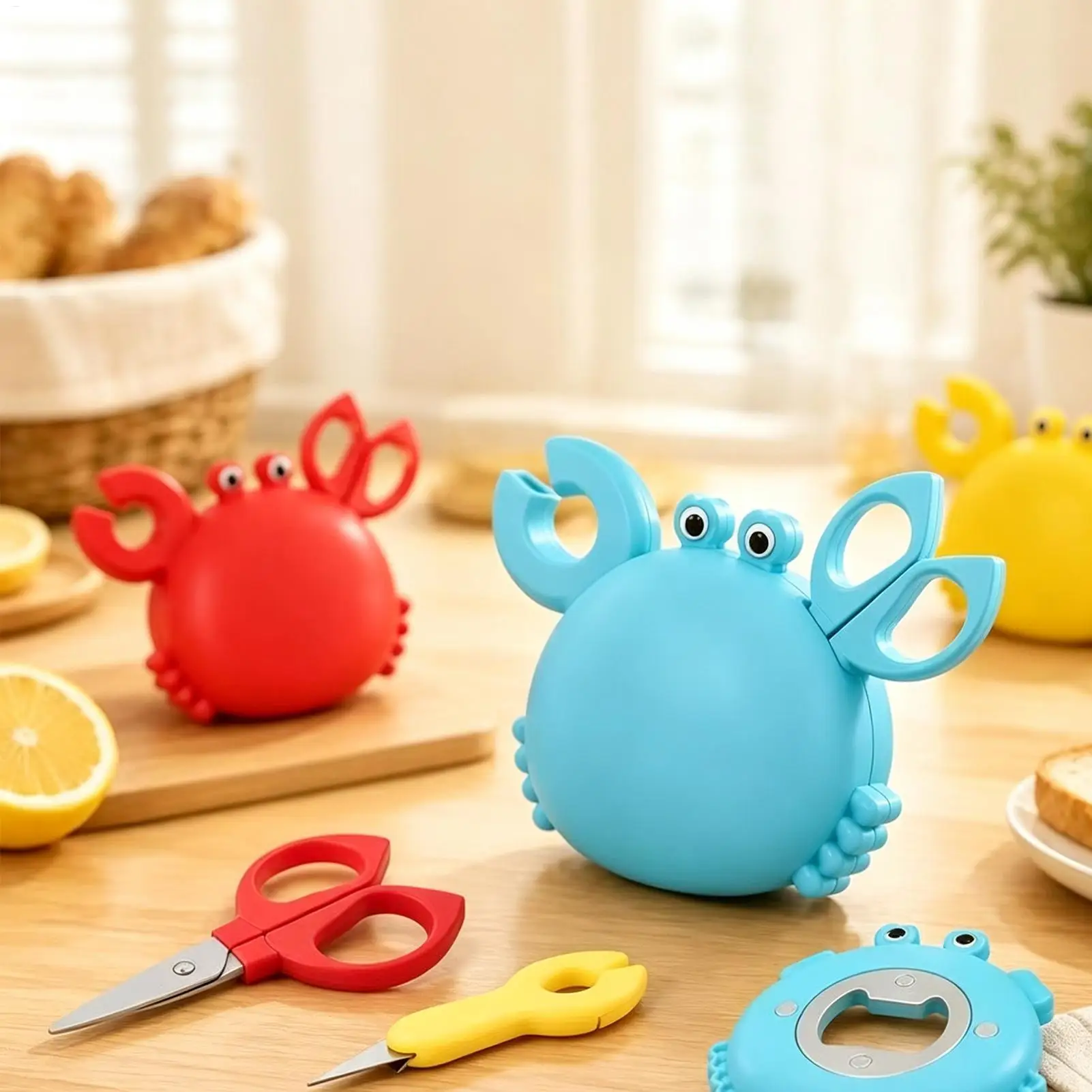 4 in 1 Crab Bottle Opener Magnetic Refrigerator Scissors Multi Tool Kitchen Gadgets Can Opener Holder for Camping RV Travel