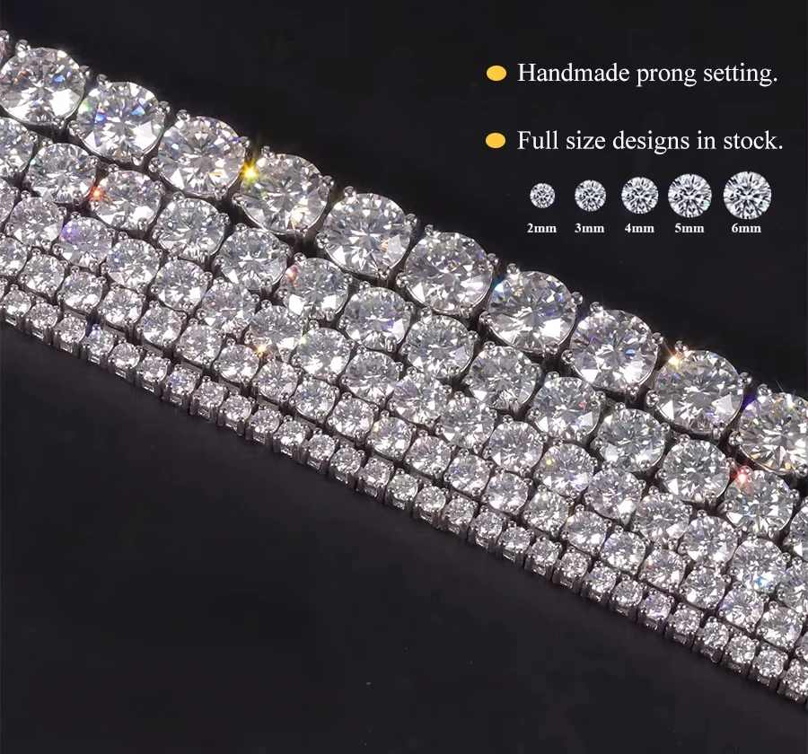 

Iced Out 925 Sterling Silver 2mm-6.5mm VVS Moissanite Tennis Chain Necklace