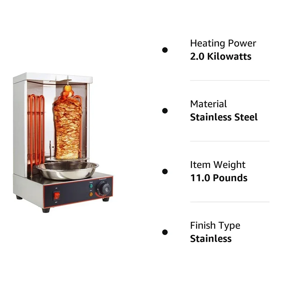 Hot salesEB25 Electric Shawarma Grill For Home Restaurant Kitchen - Stainless Steel Body, 2 Heating Tubes, Gyro Rotisserie Oven