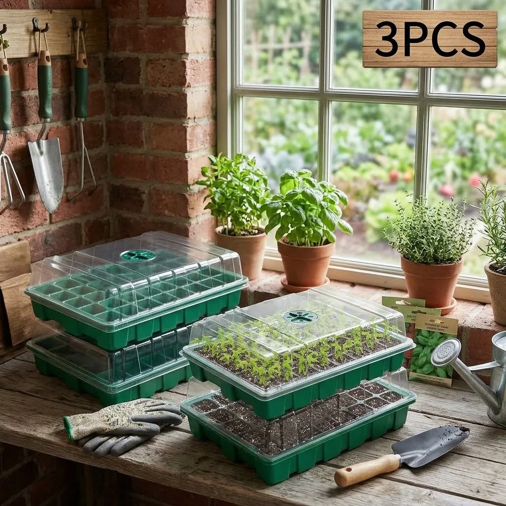 With Transparent Cover Greenhouse And 3 Pcs Seed Tray 40 Holes Cell Propagator Growth Thickening Seedling Start Growth Tray