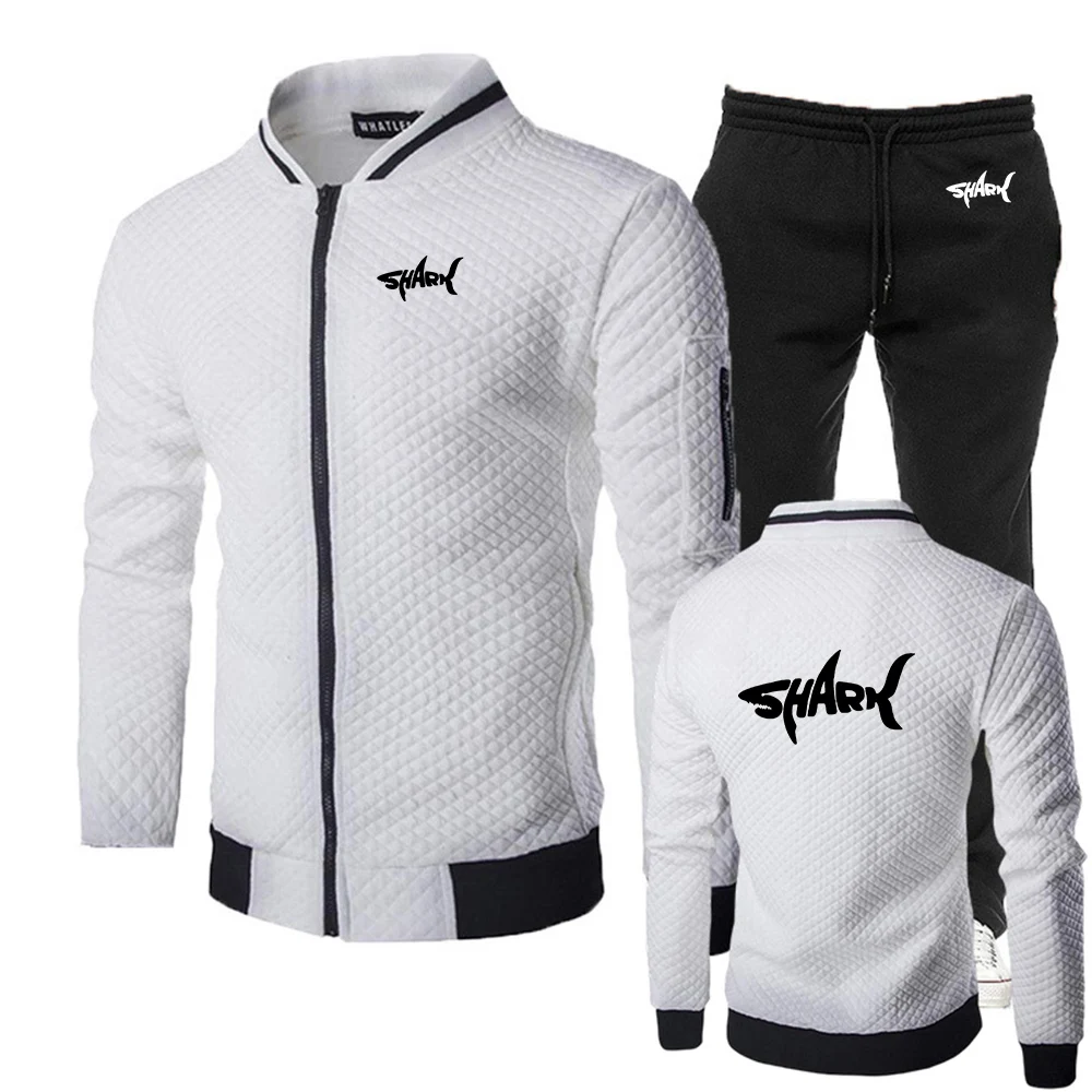 Personality Fashion Slim Zipper Coat Shark pattern Logo Print Lightweight Popular Cardigan Daily Commute Hoodies Pants Suits