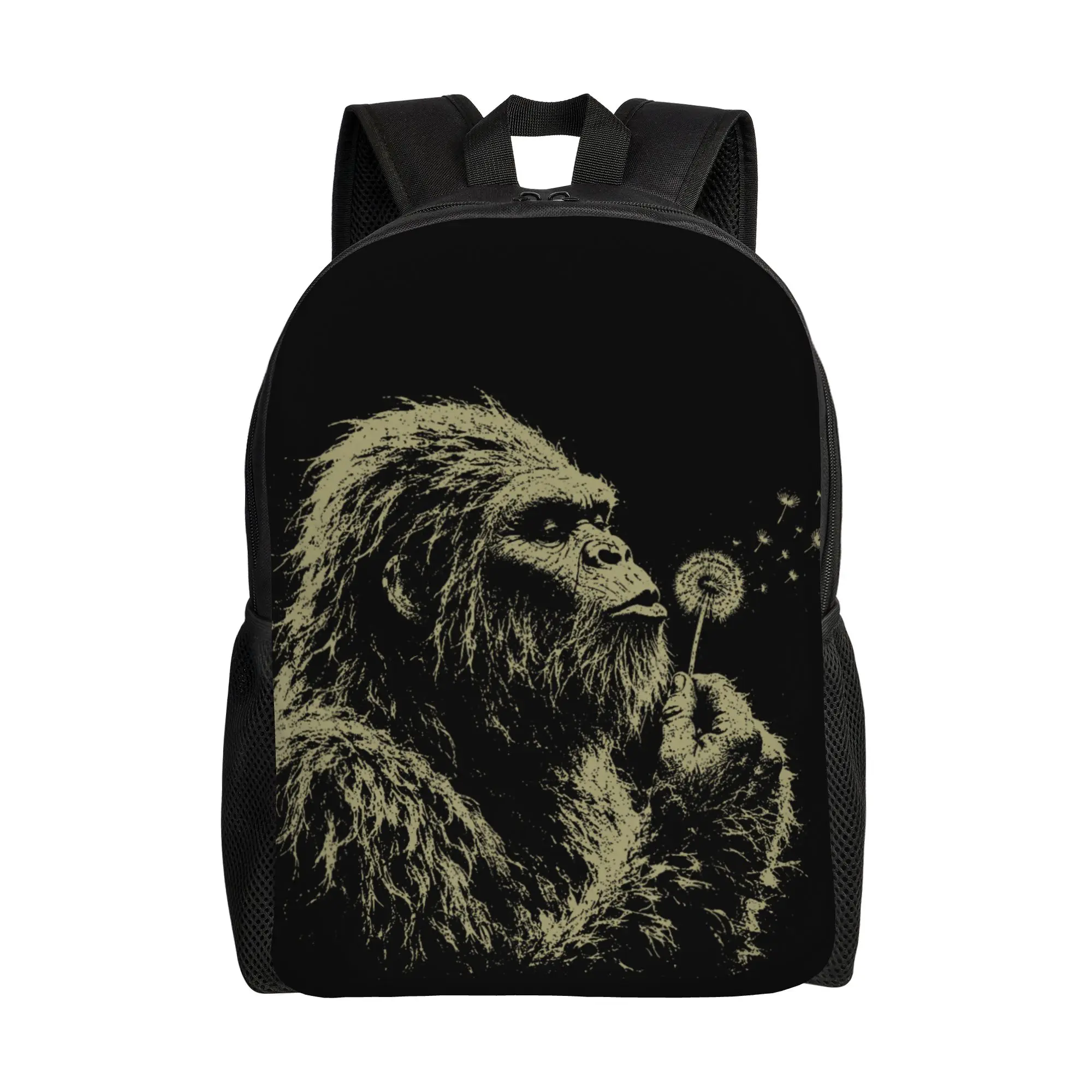 Bigfoot Blowing Dandelion Backpack  Cool Backpacks Women Outdoor Breathable High School Bags Custom Rucksack