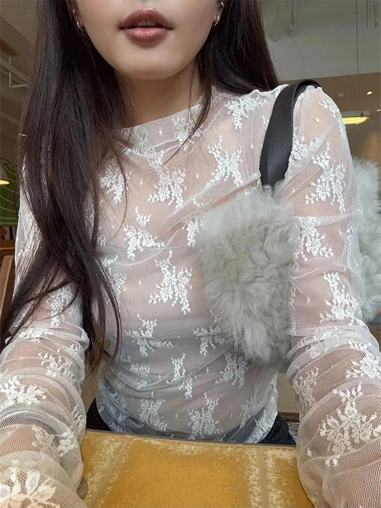 

Ele Lace Me Base irt Women's Long Sve f High Collar Slim Fit Inner Wear T-irt Top for Autumn Winter