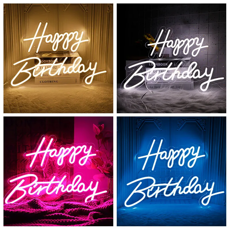 

Happy Birthday Neon Sign Led Lamp Birthday Party Lights Decoration Transparent Acrylic Neon Light Sign Decor Kids Christmas Gift