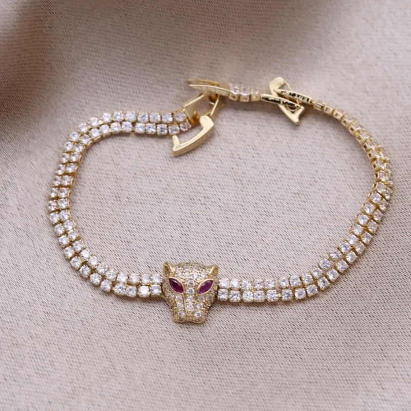 تصميم كوري جديد مجوهرات الأزياء 14K مطلية بالذهب الفاخرة الزركون ليوبارد سوار أنيق المرأة اكسسوارات العمل اليومي