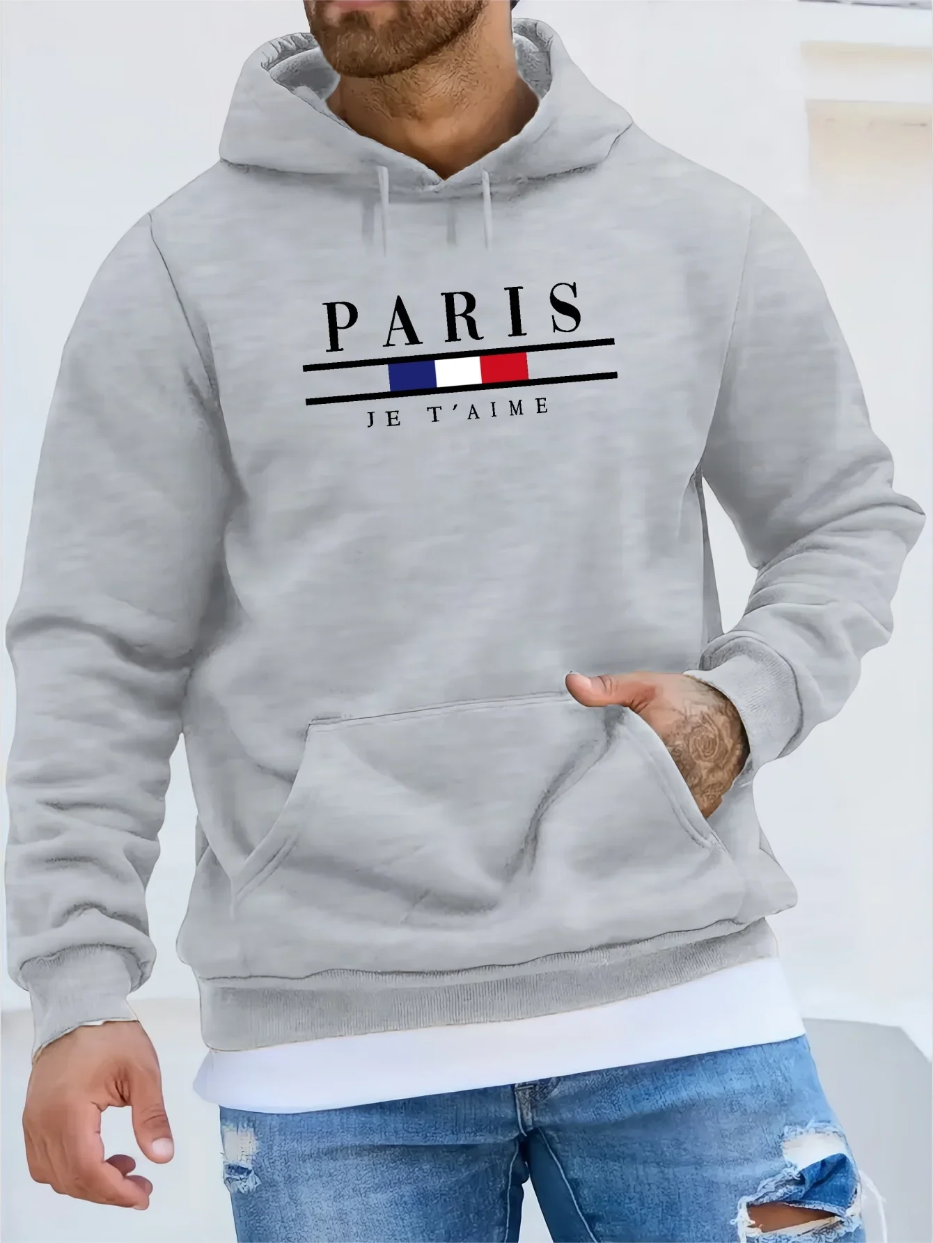 

Men's long sleeved hoodie, kangaroo pocket, smiling sports shirt, street sports style, casual, fashionable, autumn and winter