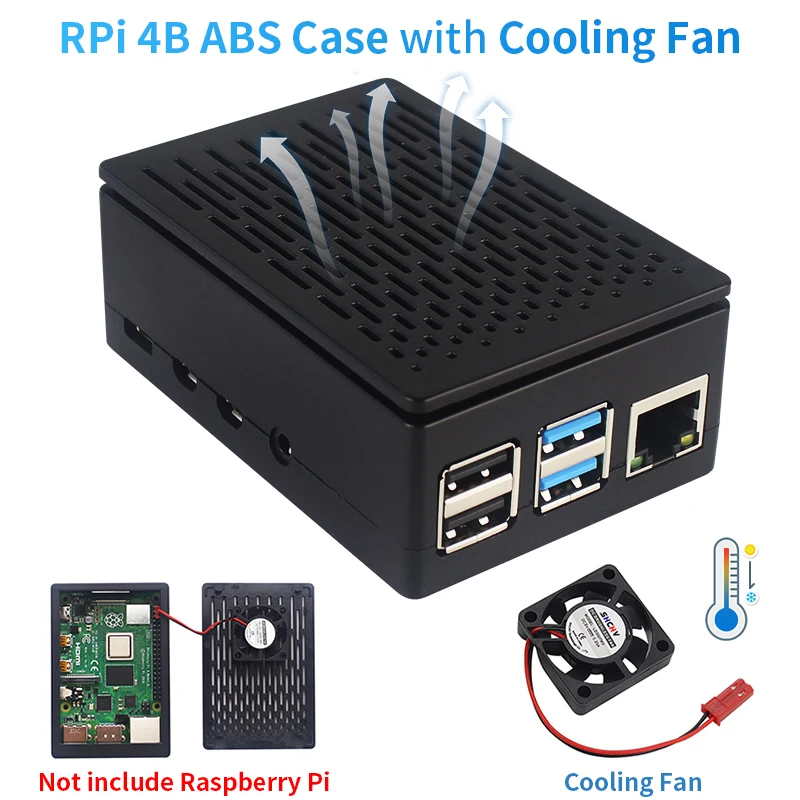 Raspberry Pi 4 Model B ABS Case Grid Cooling Shell with Cooling Fan Black Transparent Plastic Shell for Raspberry Pi 4