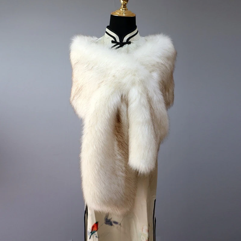 

1 шт., шаль из искусственного меха, зимняя теплая широкая накидка для вечерних платьев, утолщенный пушистый шарф на шею, универсальный аксессуар для холодной погоды