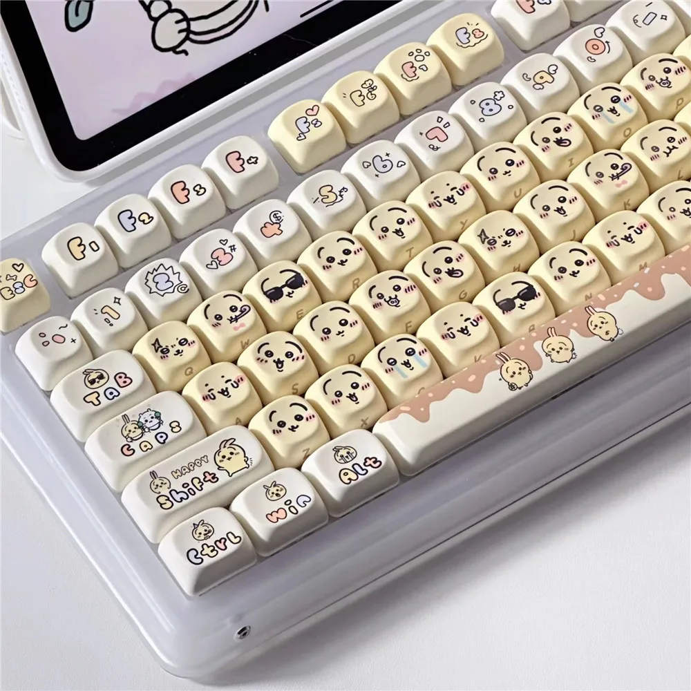

Cute Chiikawa Keycap Set Side-engraved PBT Keycaps DYE-SUB MOA Profile Custom Key Caps For Cherry MX Switch Mechanical Keyboard