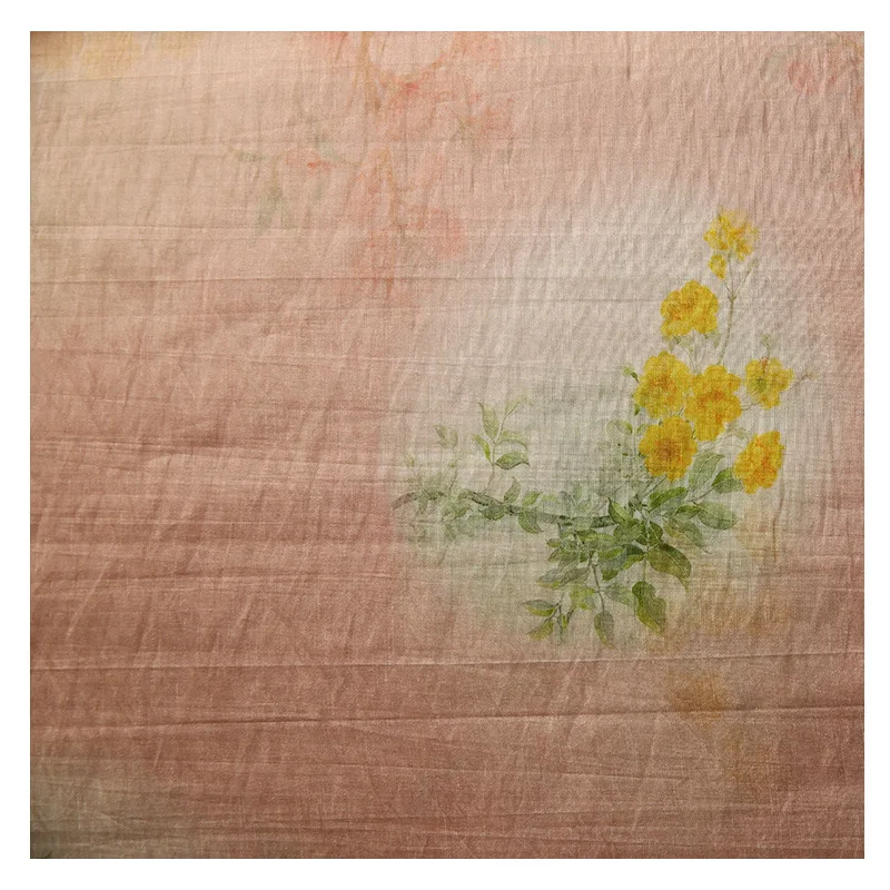 Dunne micro-transparante bedrukte linnen stof gaas rok Hanfu shirt Cheongsam nieuwe Chinese stijl nationale stijl stof