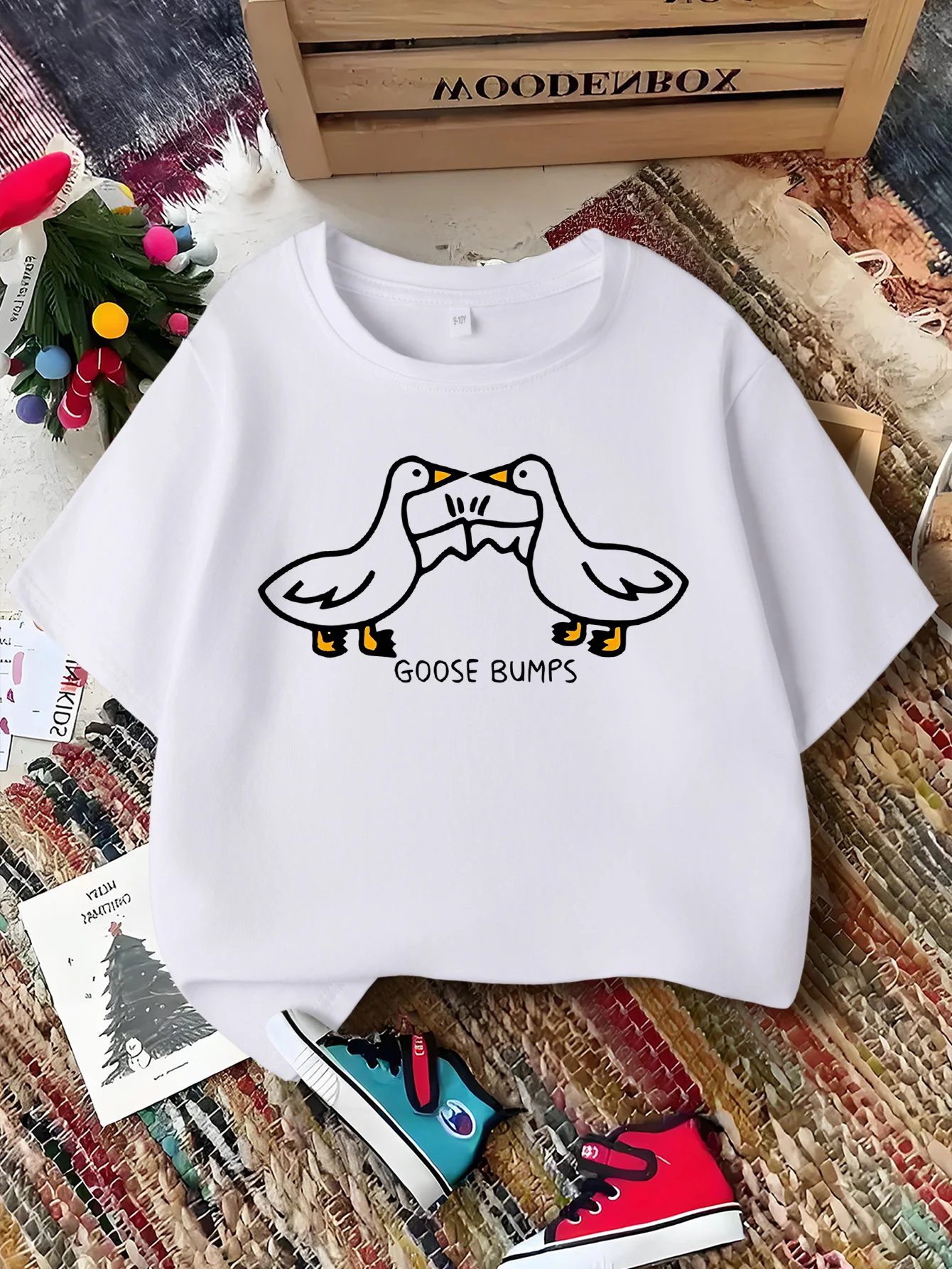 Two Geese Goose Bumps Letter Print Kid Tee Boy Girls Family Matching Short Sleeve Soft Breathable Parent Child Daily Comfort Top