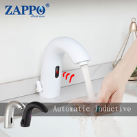ZAPPO  Automatic Inductive Faucet Touchless Free Bathroom Sink Faucets Sensor White Brass Tap Hot & Cold Water Mixer Taps Black