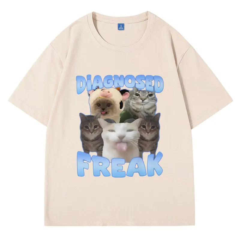 Zdiagnozowano dziwaczny zabawny Meme kot z arbuzem T-Shirt męski kobiety Oversized Streetwear T Shirt moda za duże bawełniane T shirty męskie