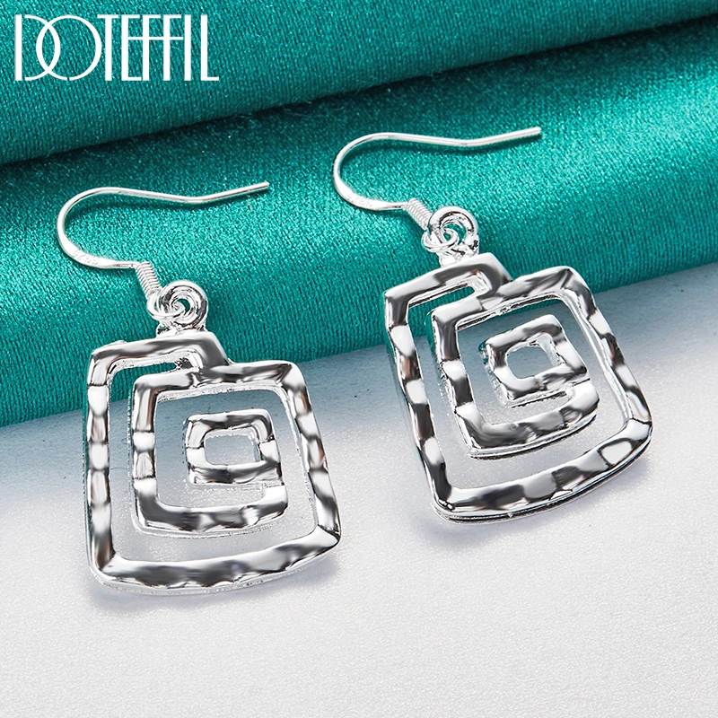 

DOTEFFIL 925 Sterling Silver Square Thread Drop Earrings Charm Women Jewelry Fashion Wedding Engagement Party Gift