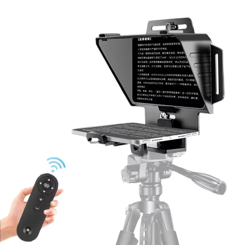 Portable T24 Teleprompter Wide Screen Dual Hot Shoe For Phone Tablet Tripod Light Stand Live Streaming Video Shoot And Recording