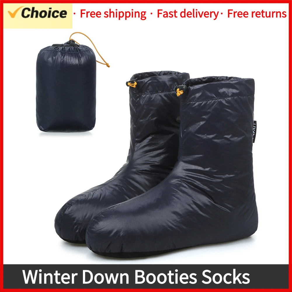 Lixada Winter Down Booties Socks Warm Soft Windproof Sleeping Slippers for Camping Sleeping Bag Tent Down Filled Boots