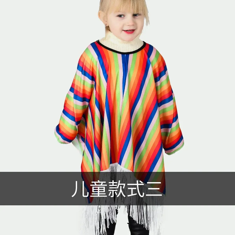 Halloween Child Mexican Costume Ethnic Style Festive Play Costume Cape Mexican Style Vintage Children's Cape