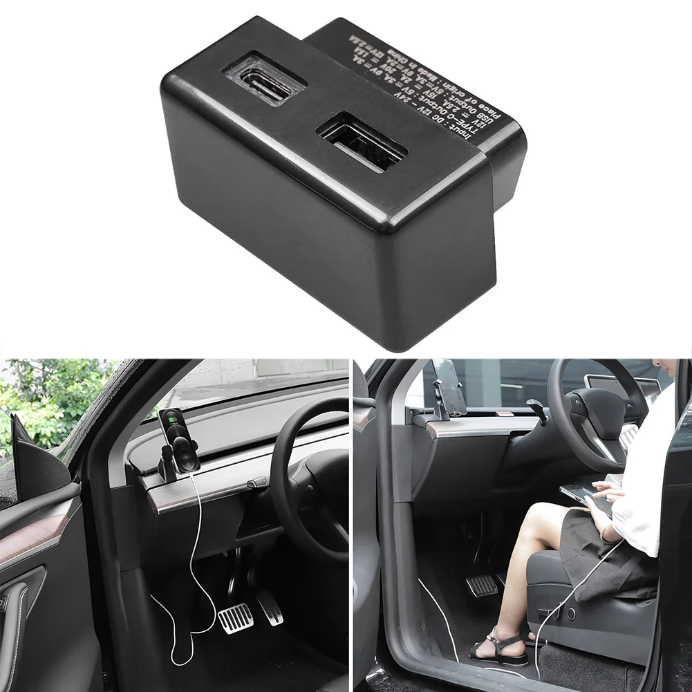 Car OBD Fast Charger USB Type-C Mobile Phone Charging Adapter OBD2 Car Fast Charging Splitter Adapter for Tesla Model 3 Y X