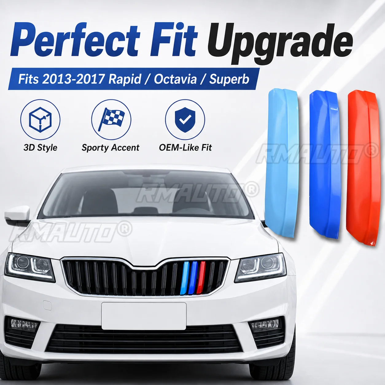3 Color Grille Trim Strips 3D Style Front Grill Decoration For Skoda Rapid Octavia Superb 2013-2017 Car Accessories